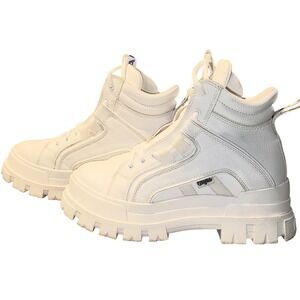 Buffalo London Aspha NC Mid White Vegan Leather Chunky Platform Boots 8.5